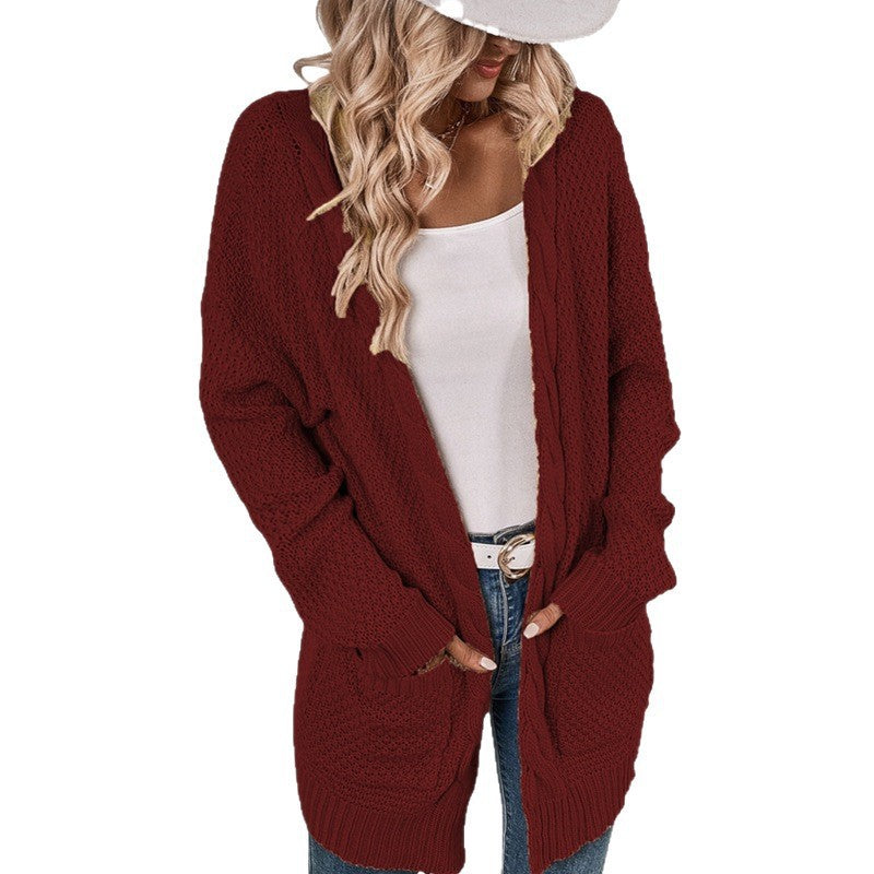 Damen lässige Strickjacke mit tiefen Taschen und knittrigem Design Drune
