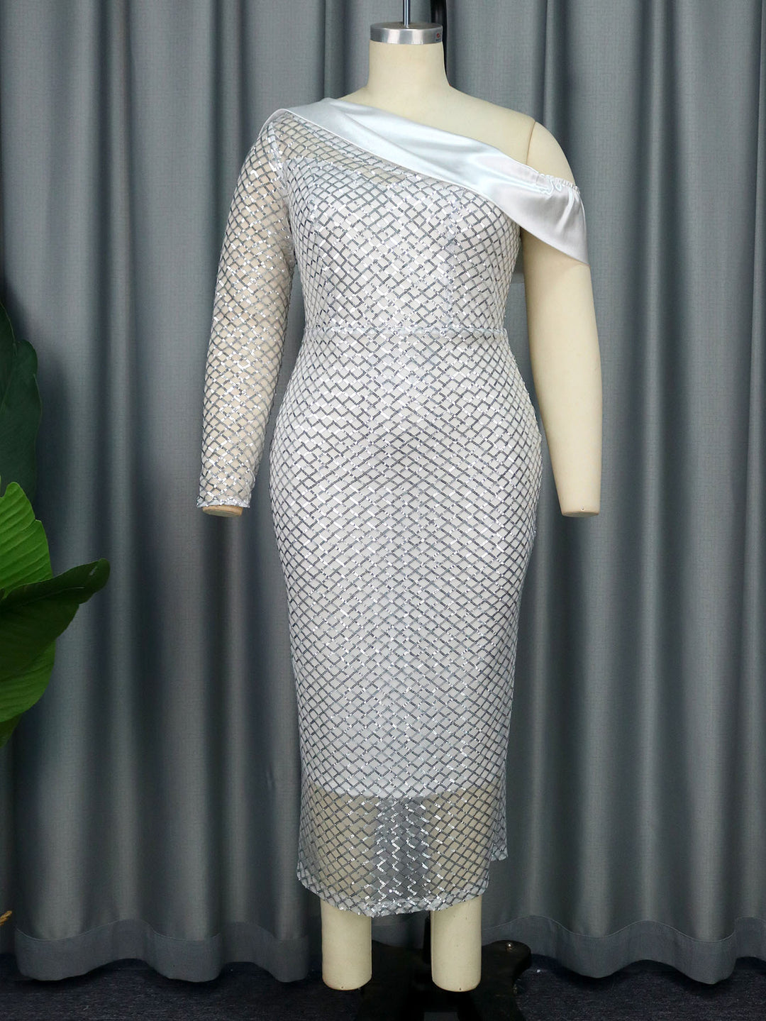 Damen Glamouröses Abendkleid mit asymmetrischem Ausschnitt Drune