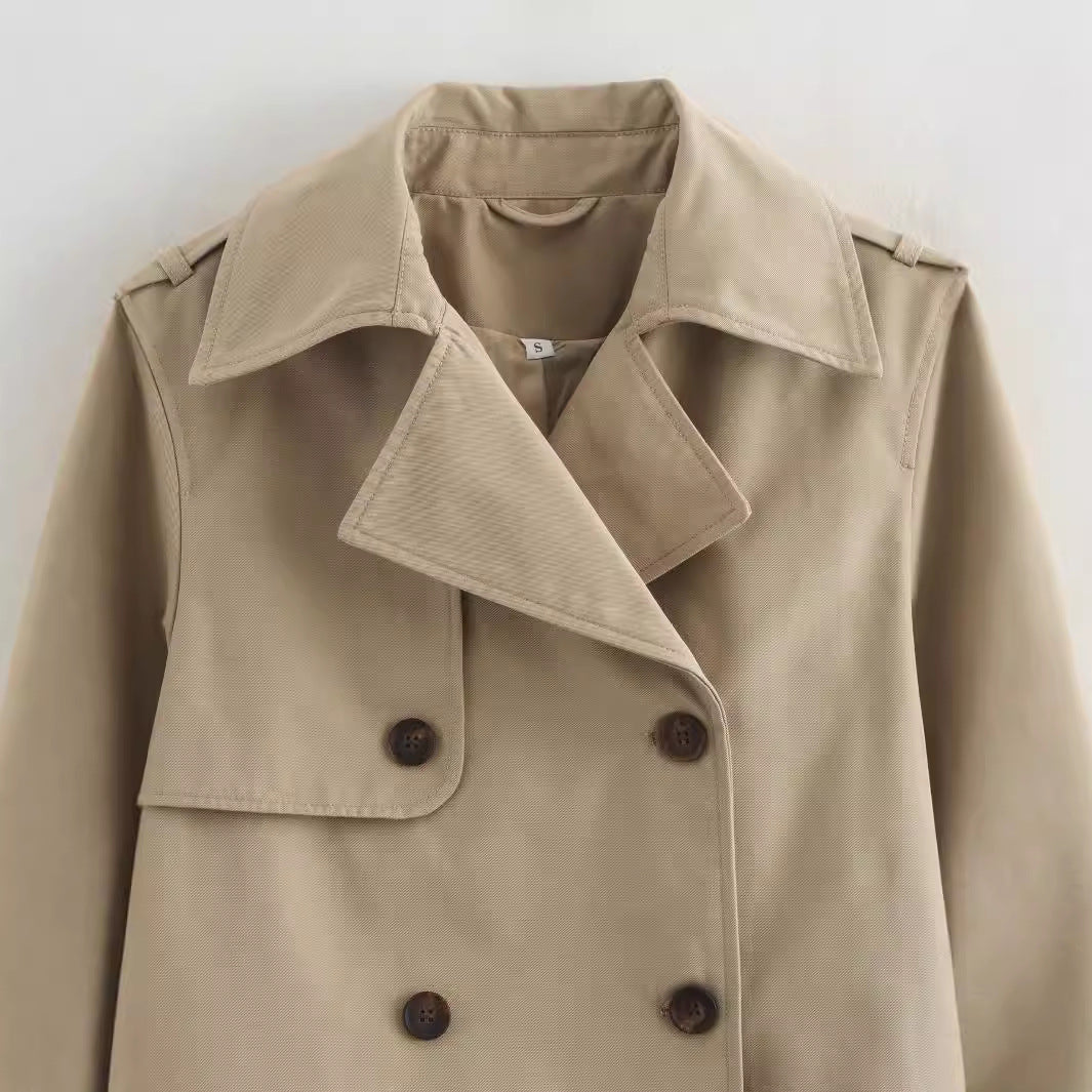 Damen Kurz Cropped Doppelreihige Trenchcoat Drune