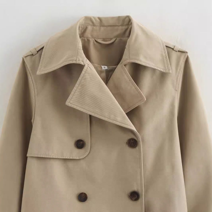 Damen Kurz Cropped Doppelreihige Trenchcoat Drune