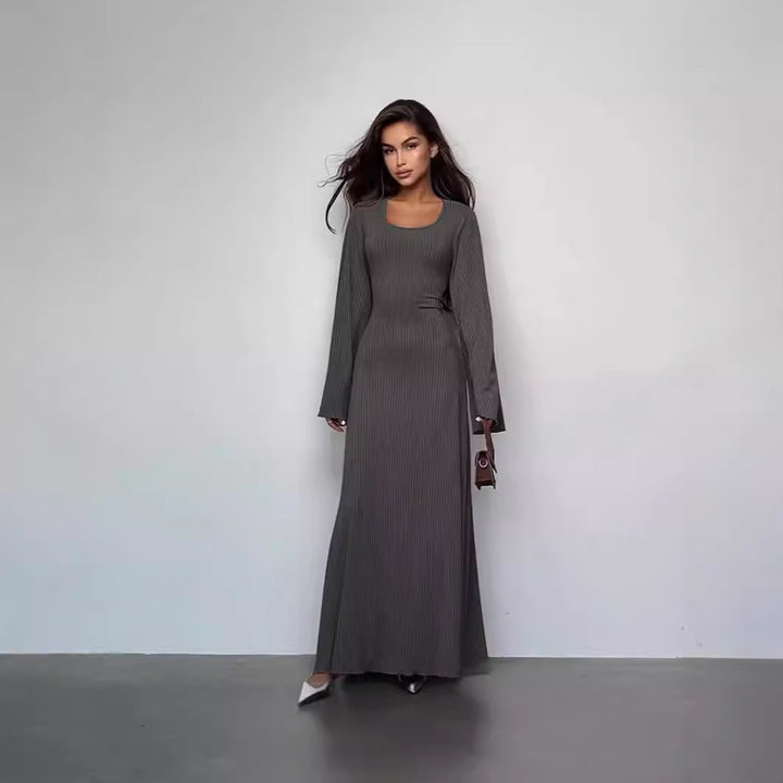 Damen Maxikleid mit langem, weitem Ärmel und elegantem Quadrat-Ausschnitt Drune