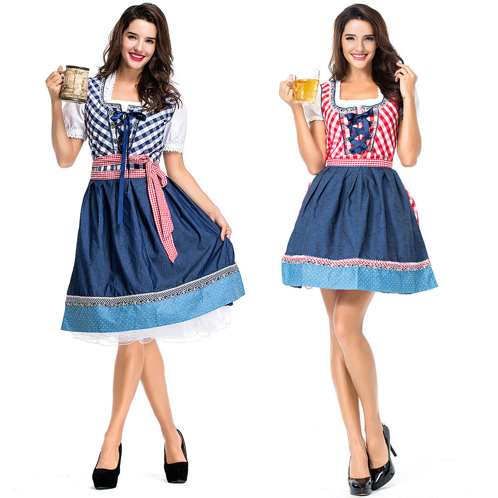 Damen nan traditionelles Trachten Dirndlkleid mit herzförmigem Ausschnitt, Schnürung und abnehmbarer Schürze Drune