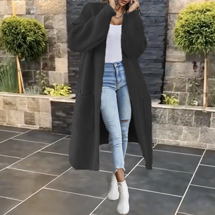 Damen Grobstrick-Cardigan mit Taschen und offenem Frontdesign Drune