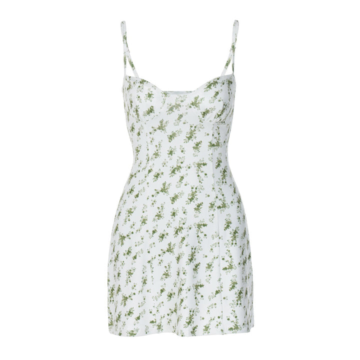 Damen Blumengesäumtes Minikleid mit verstellbaren Trägern und femininem Schnitt Drune