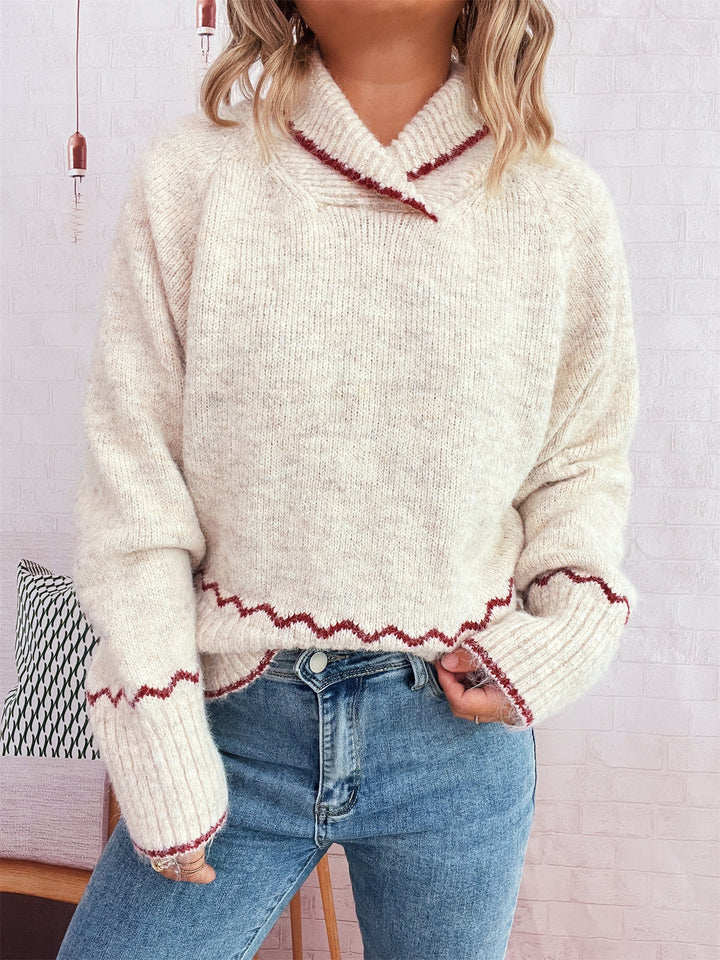 Damen lässiger Strickpullover mit modischem Kragen und fransigen Akzenten Drune