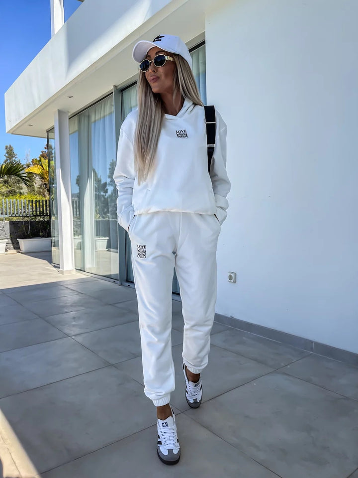 Damen sportliches Sweat-Set mit Kapuze und elastischem Bund Drune