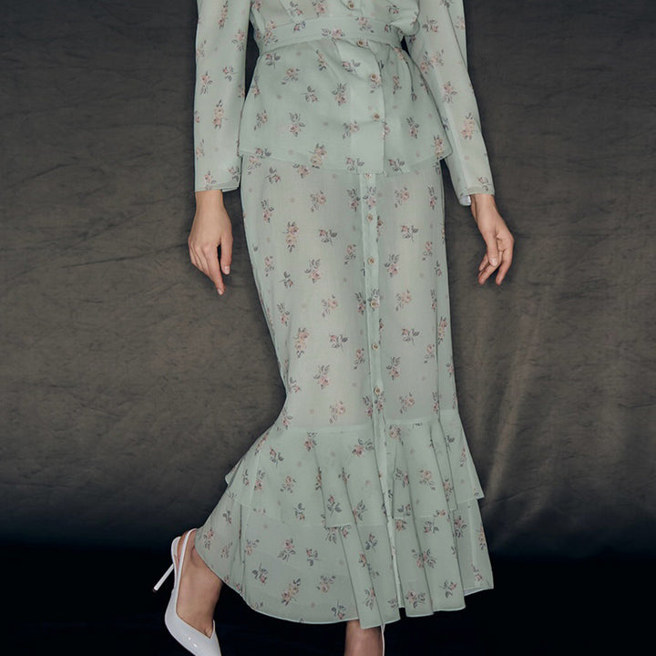 Damen Blütenmuster Maxikleid mit Puffärmeln Drune