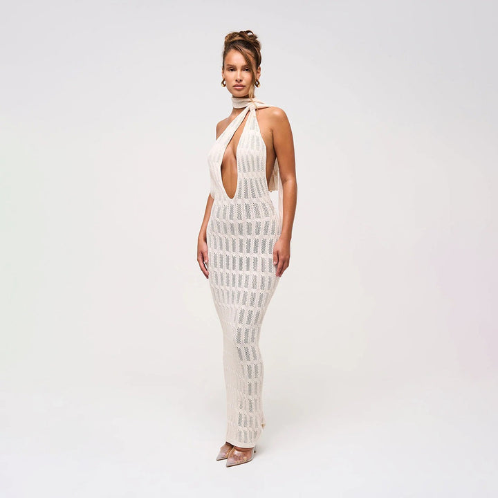 Damen trendiges Netzkleid mit Bindegürtel Drune