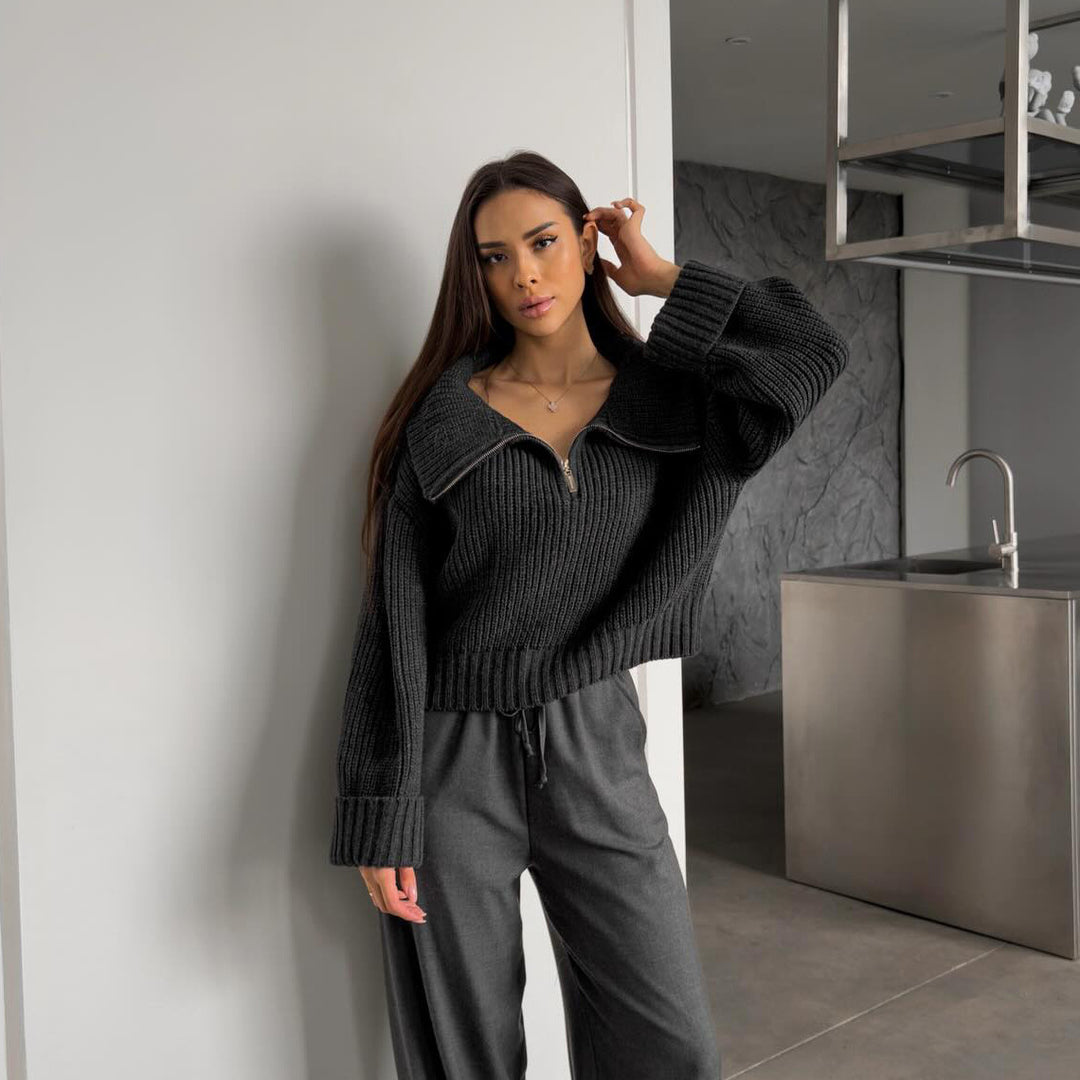 Damen Modischer Strick-Pullover mit hohem Kragen Drune