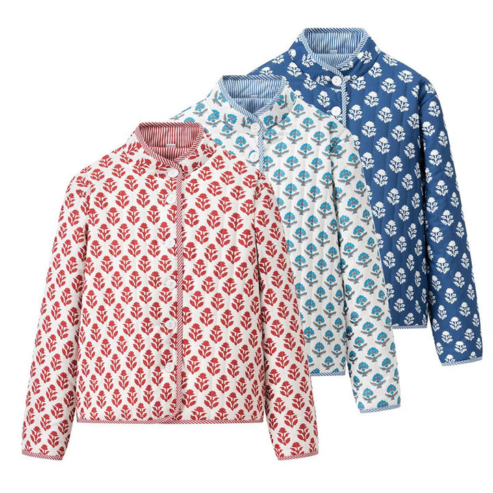 Damen Steppjacke mit floralen Mustern und elegantem Kragen Drune