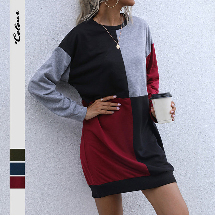 Damen lässiges Oversized Kleid mit Farbblockdesign Drune
