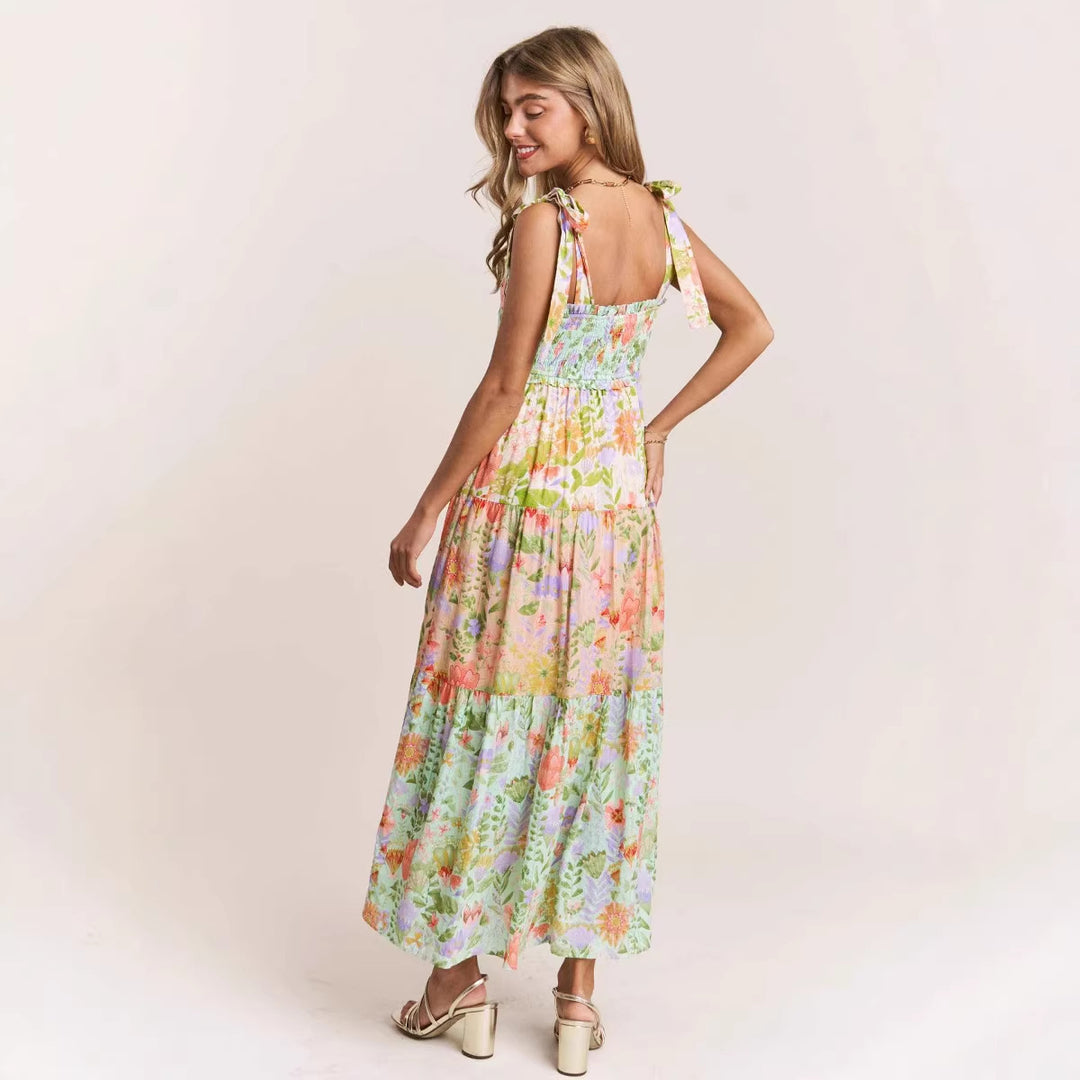 Damen Kleid mit verspieltem Floral-Design und Rüschenärmeln Drune