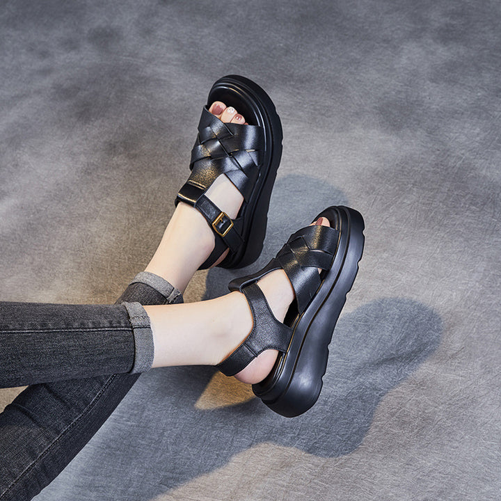 Damen Stilvolle Geflochtene Plateau Sandalen Drune