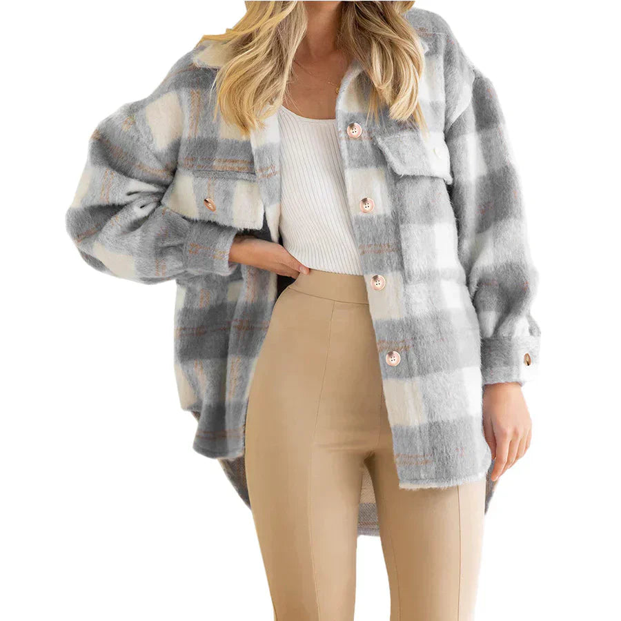 Drune | Street Hipster Stylischer Kariert Wollmantel für Damen | Trendy und Warm