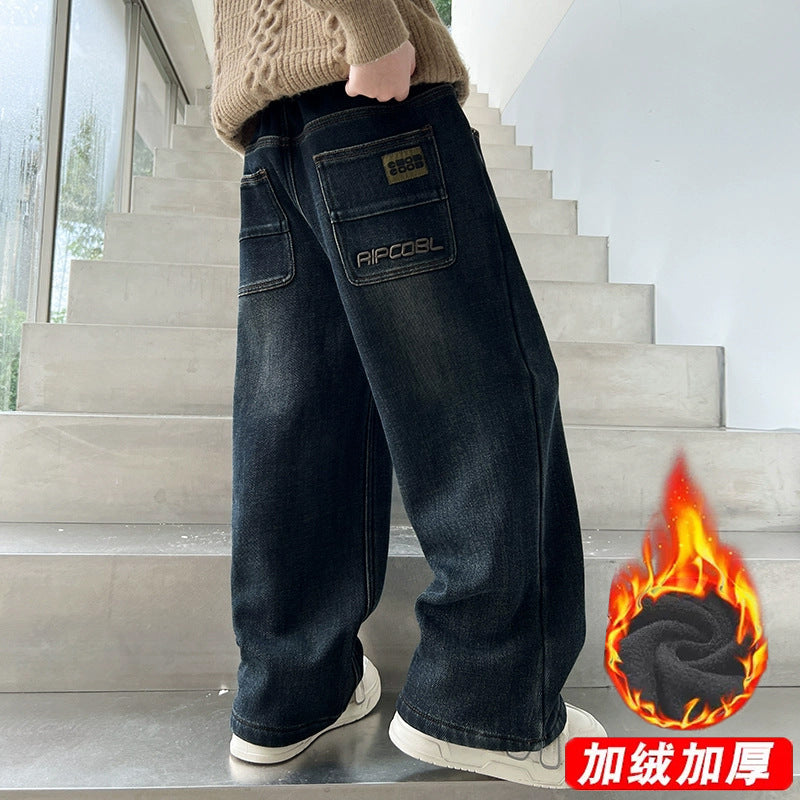 Herren weite Denim-Hose mit modischen Taschen Drune