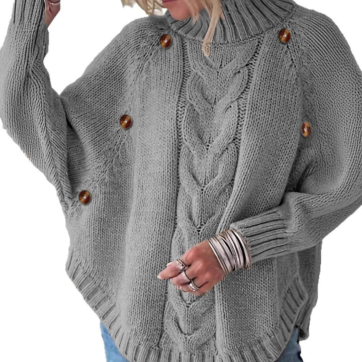 Damen Grober Strickpullover mit modernem Zopfdesign und praktischen Knöpfen Drune
