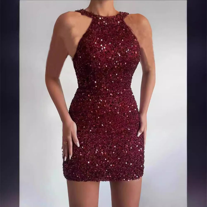 Damen Glitzerndes Minikleid mit halber Halsausschnitt und figurbetontem Schnitt Drune