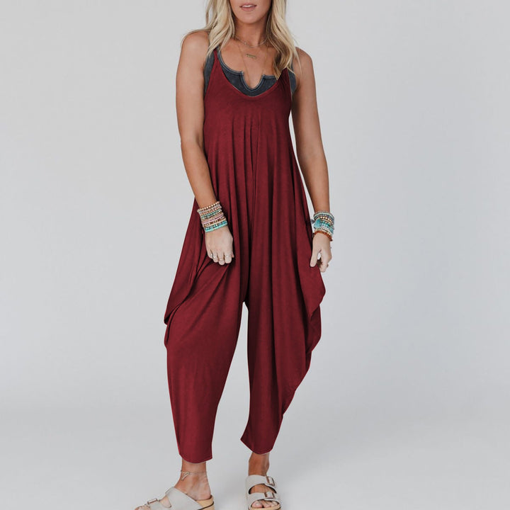 Damen bequemer Jumpsuit mit lässigem Schnitt und tiefem V-Ausschnitt Drune