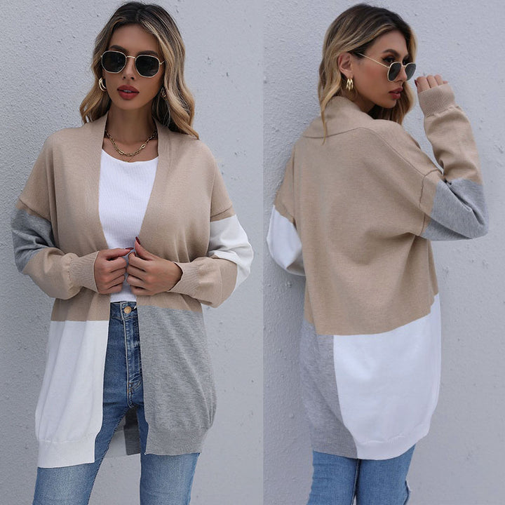 Damen Langer Cardigan mit modischem Farbblocking und weichem Strick Drune