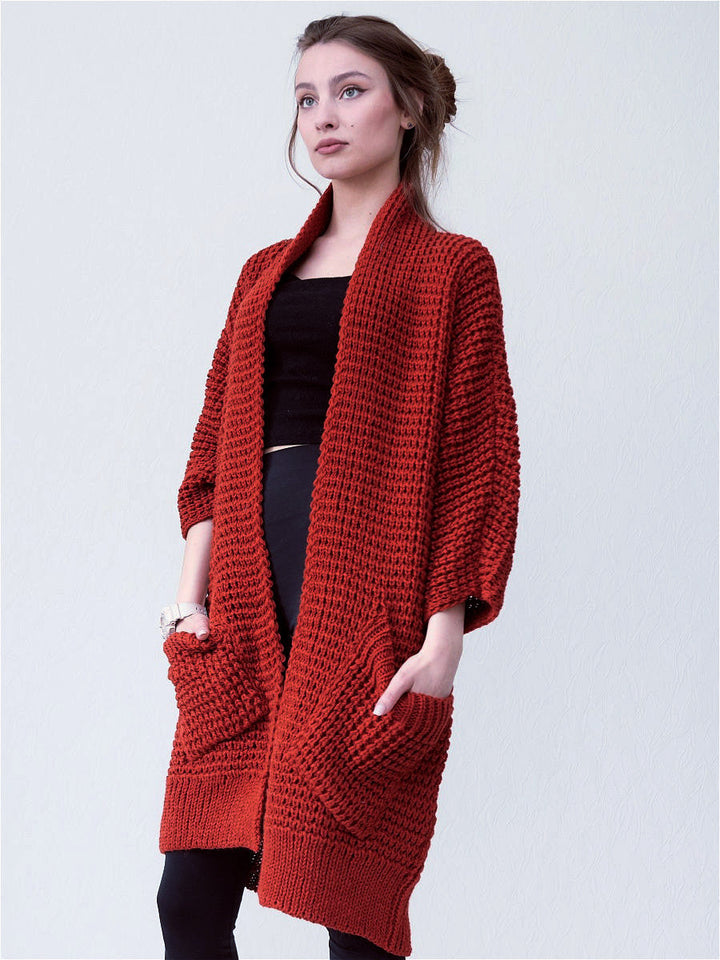 Drune | Strickjacke - Oversized Fit - Offene Vorderseite - Gerippte Kanten - Große Taschen