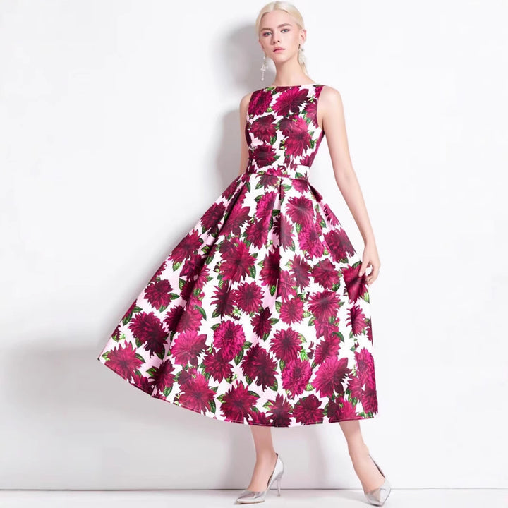 Damen Festliches Maxikleid mit elegantem floralem Muster und Taillengürtel Drune