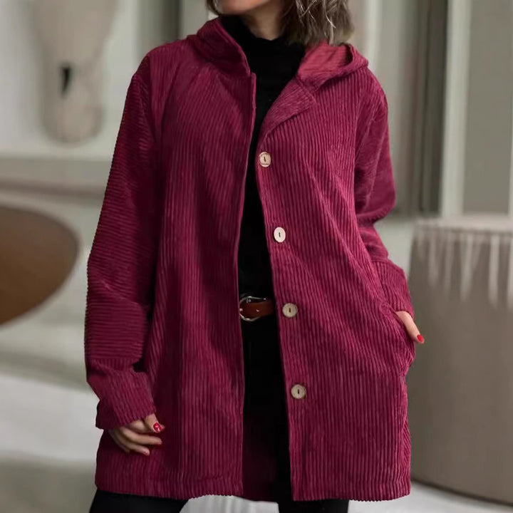 Damen Fleece-Hoodie-Mantel mit Knopfleiste und geripptem Design Drune