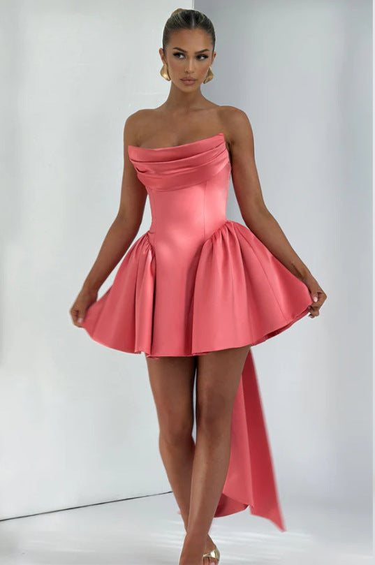 Damen Bandeau Cocktailkleid mit fließendem Rock und schwingendem Saum Drune