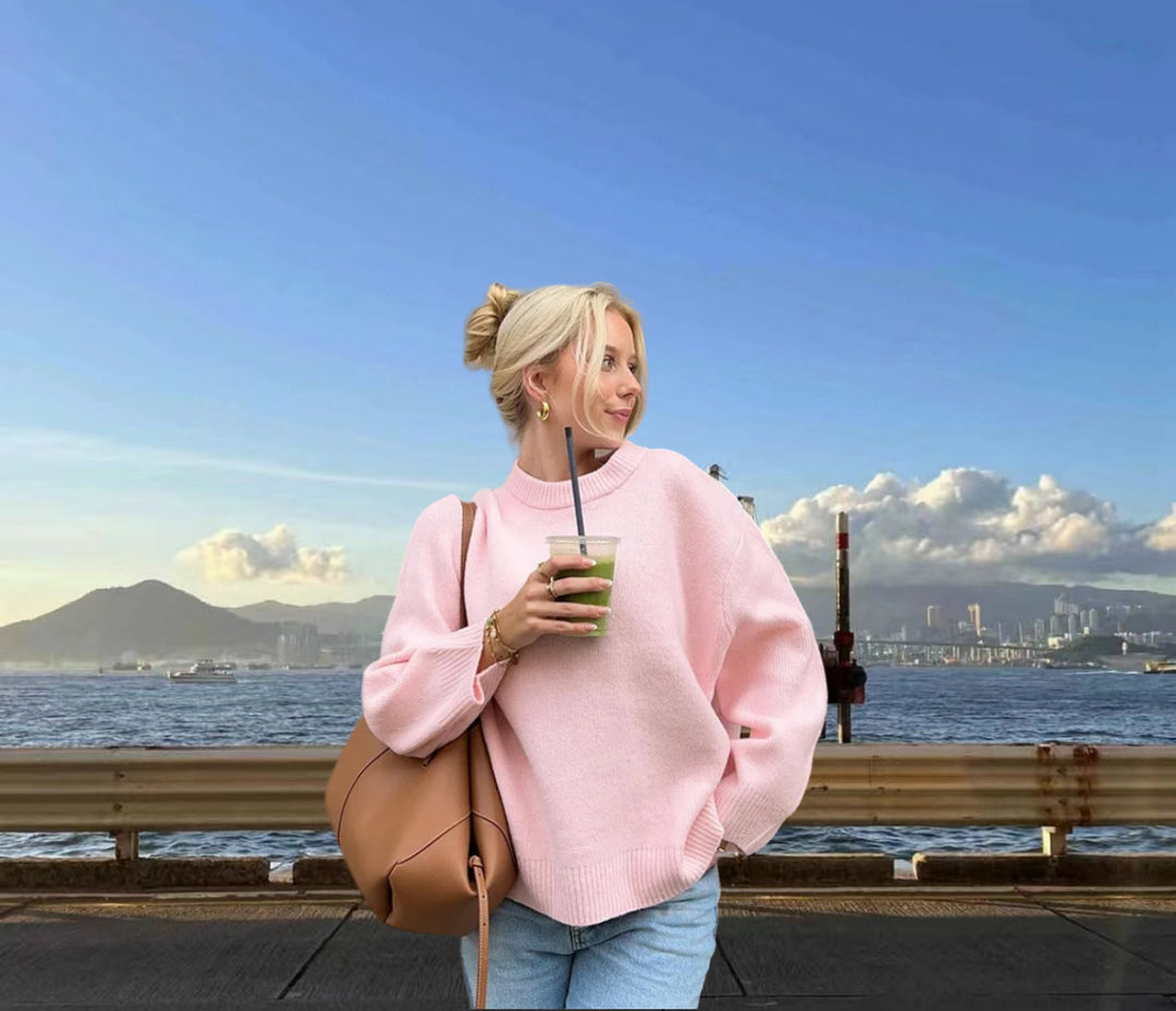 Damen Komfortabler Strickpullover mit weitem Schnitt und hochsteigendem Kragen Drune