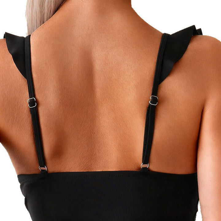 Damen Flowy Badeoberteil mit Rüschen und passendem Rock Drune