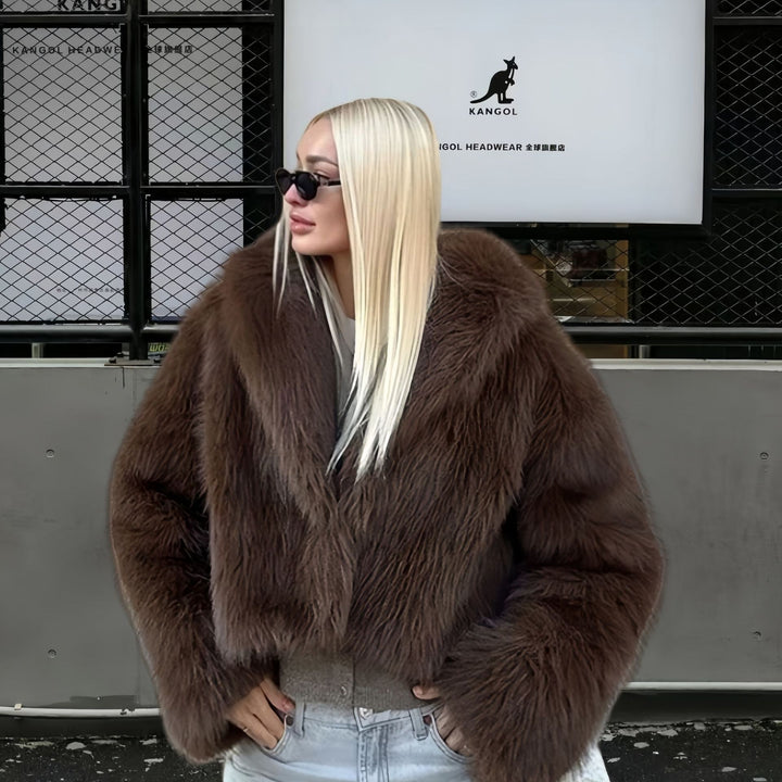 Damen Luxuriöse Kunstpelzjacke mit voluminösen Ärmeln und elegantem Schnitt Drune
