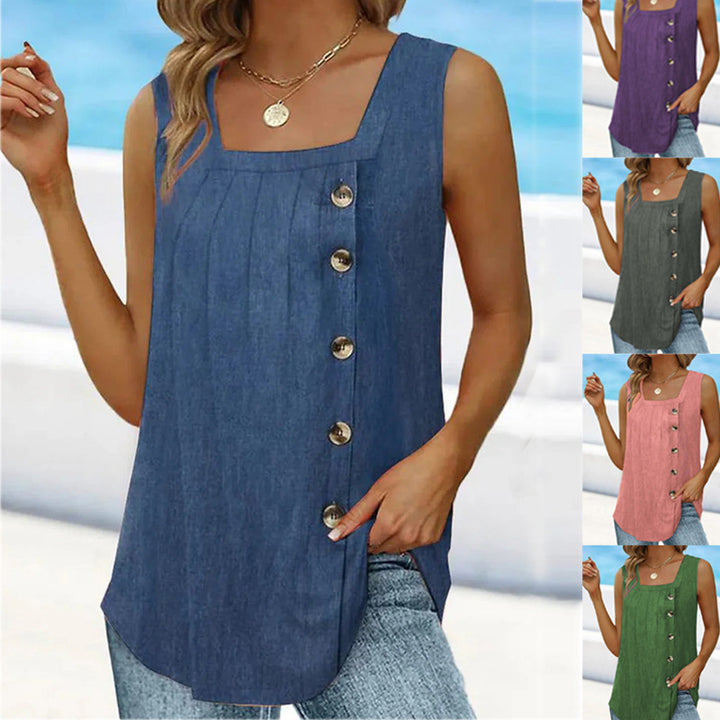 Damen ärmelloses Blusenshirt mit Knopfleiste und sommerlichem Schnitt Drune