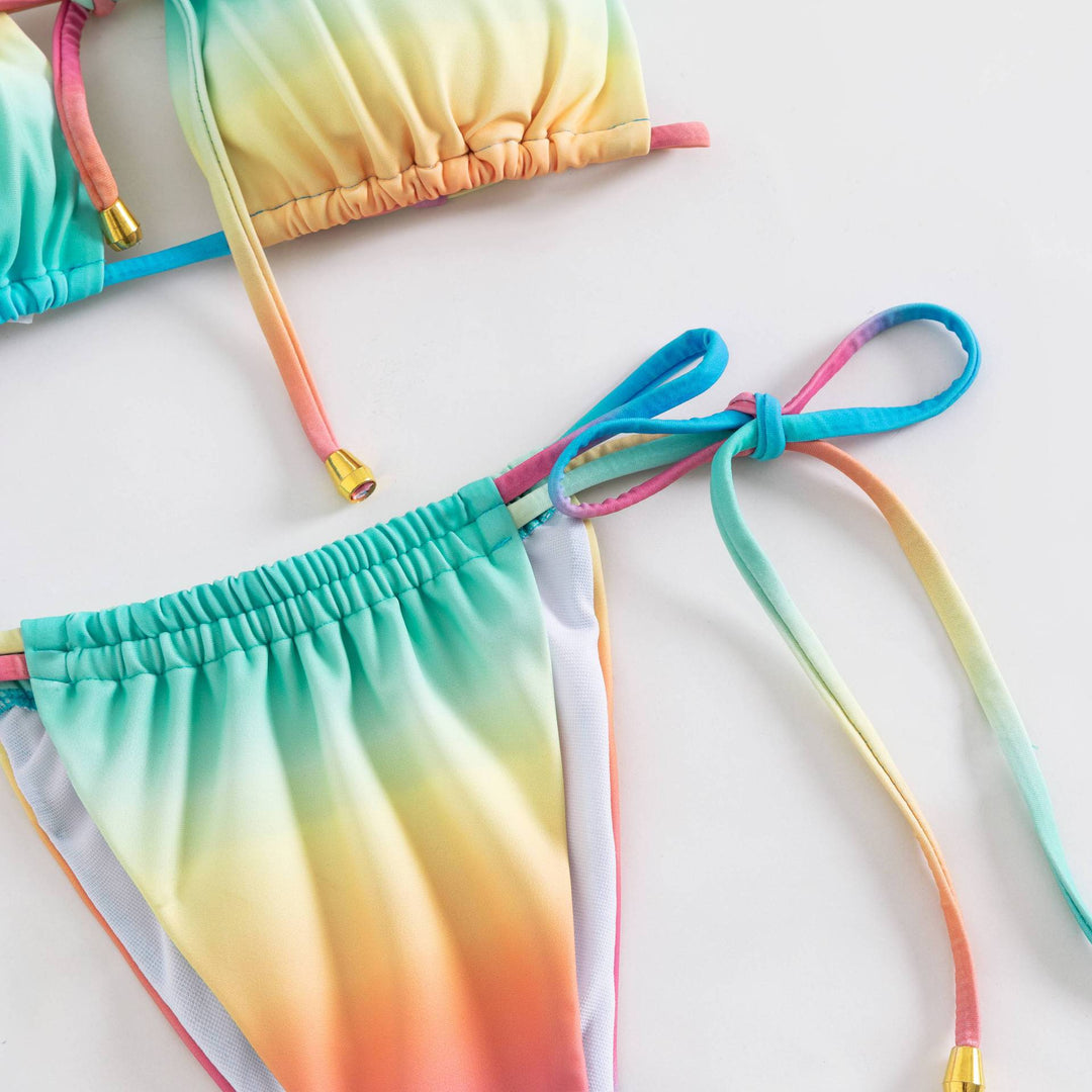 Damen Bikiniset mit verstellbaren Trägern und buntem Farbverlauf Drune