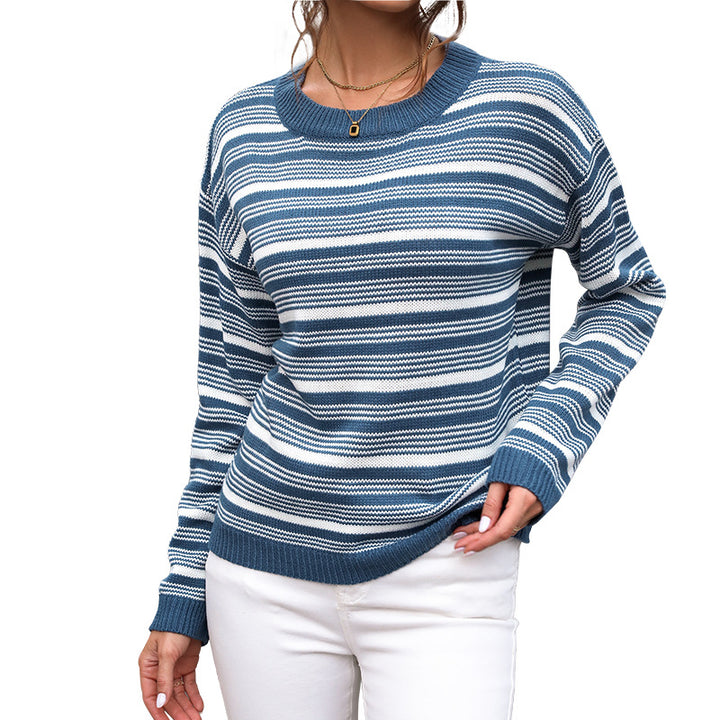 Damen gestreifter Strickpullover mit Rundhalsausschnitt und lässigem Schnitt Drune
