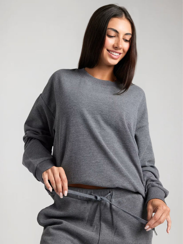 Damen Bequemes Waffelstruktur Freizeit-Set Drune
