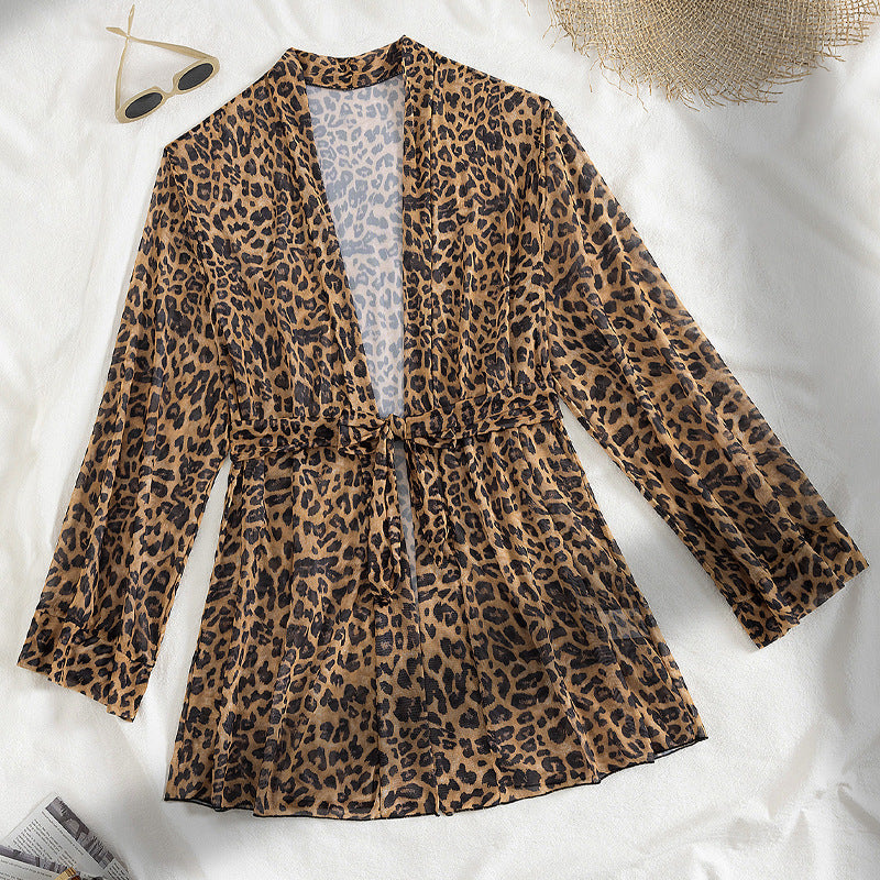 Damen luftiger Strandüberwurf mit trendy Leopardenprint Drune