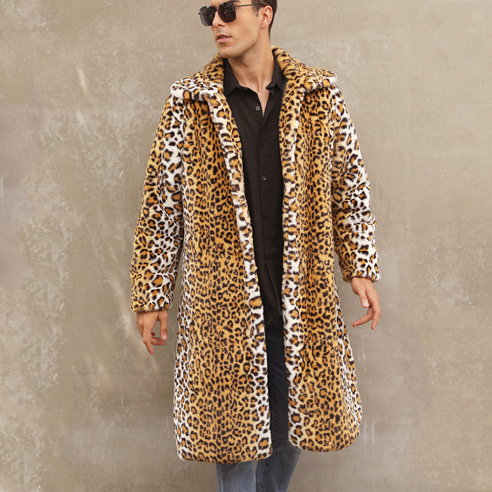 Herren Eleganter Kunstpelzmantel im Leopardenlook Drune