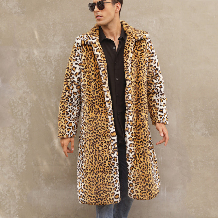 Herren Eleganter Kunstpelzmantel im Leopardenlook Drune