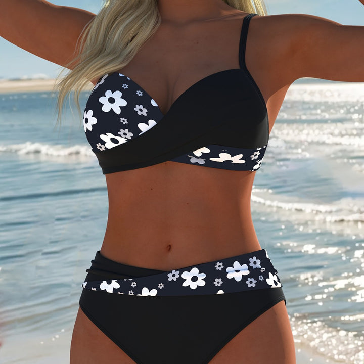 Damen Bikini-Set mit floralem Wickeldesign und hohen Beinausschnitten Drune
