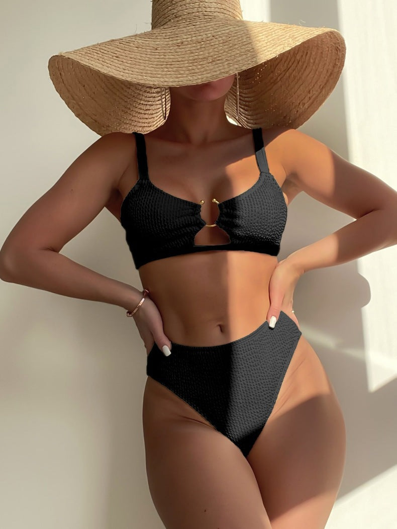 Damen Hoch tailliertes Bikini-Set mit dekorativem Schlüsselelement Drune
