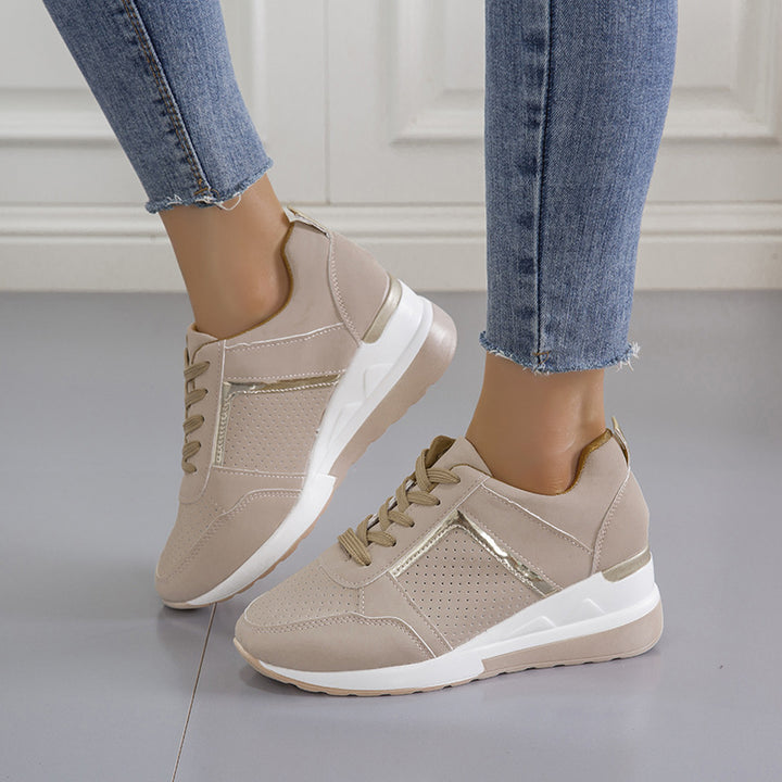 Damen nan sportive Plateau-Sneaker mit perforiertem Microfaser-Obermaterial gepolstertem Komfortfutter und reflektierendem Zierstreifen Drune