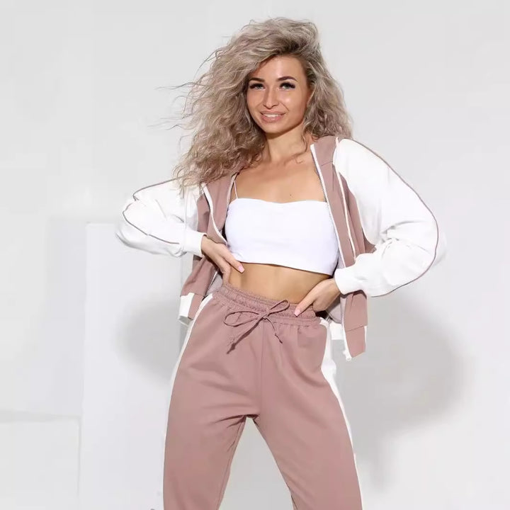 Damen sportlicher Fleece-Jogginganzug mit modischem Reißverschluss Drune