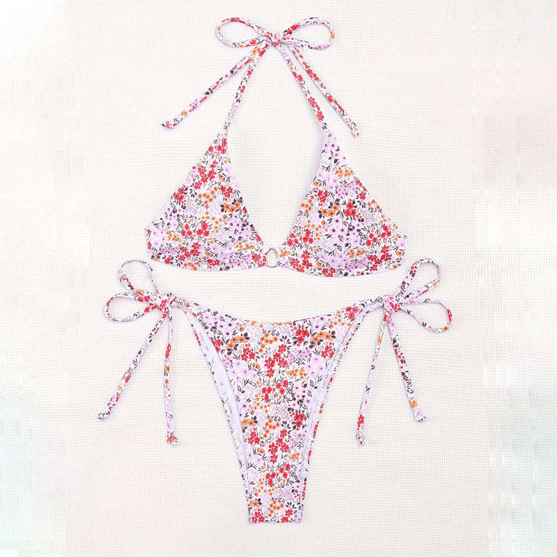 Damen Triangel-Bikini mit floralem Muster und verstellbaren Bindebändern Drune