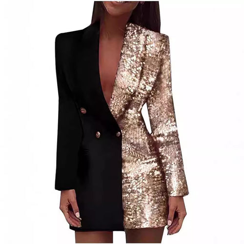 Damen Glamouröses Blazer-Kleid mit schimmerndem Effekt und tiefem Ausschnitt Drune