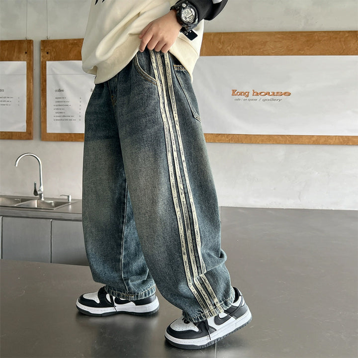 Unisex weite Denim-Jeans mit seitlichen Streifen Drune