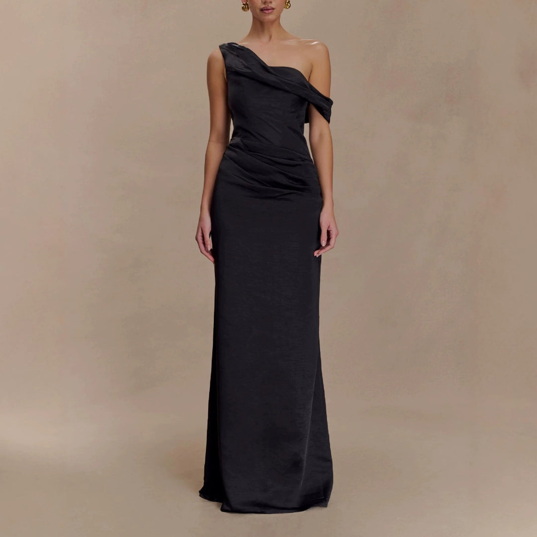 Damen Elegantes asymmetrisches Maxikleid mit raffinierter Drapierung Drune