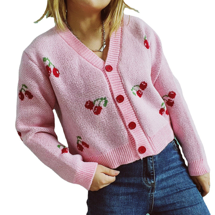 Damen Strickjacke im fröhlichen Kirschmotiv Drune