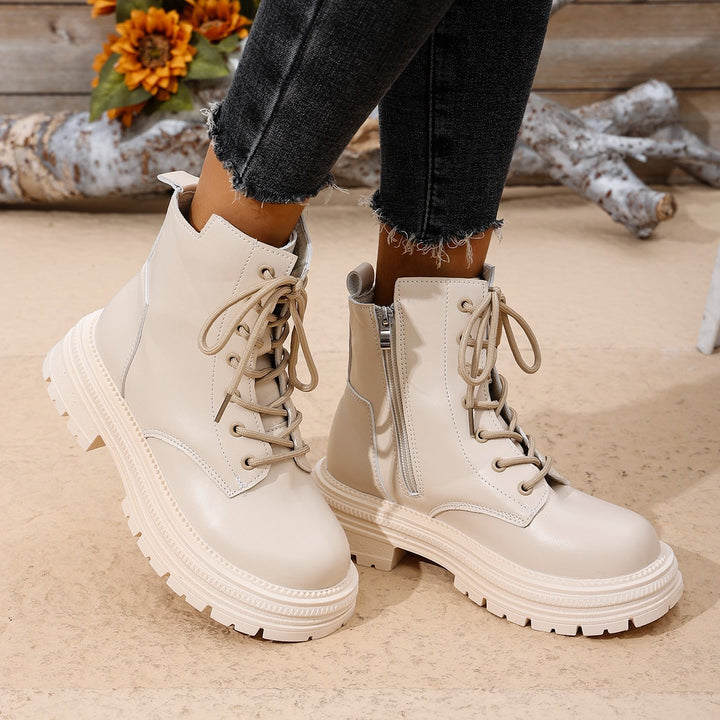 Damen Schnürstiefel mit seitlichem Reißverschluss und robuster Sohle Drune