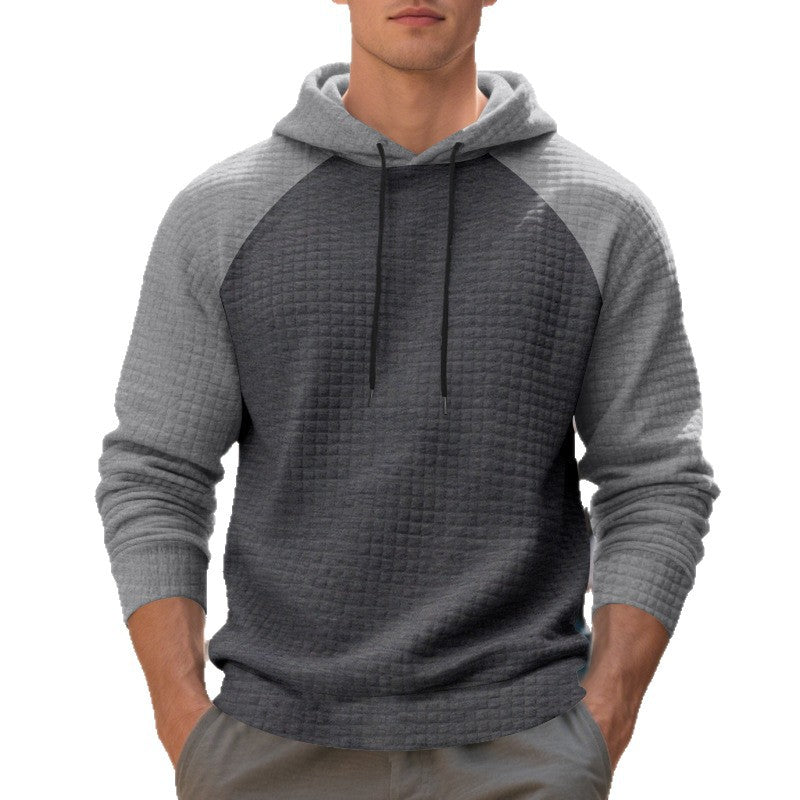 Herren nan strukturierter Raglan-Kapuzenpullover mit Waffelstruktur, Kordelzugkapuze und gerippten Bündchen Drune