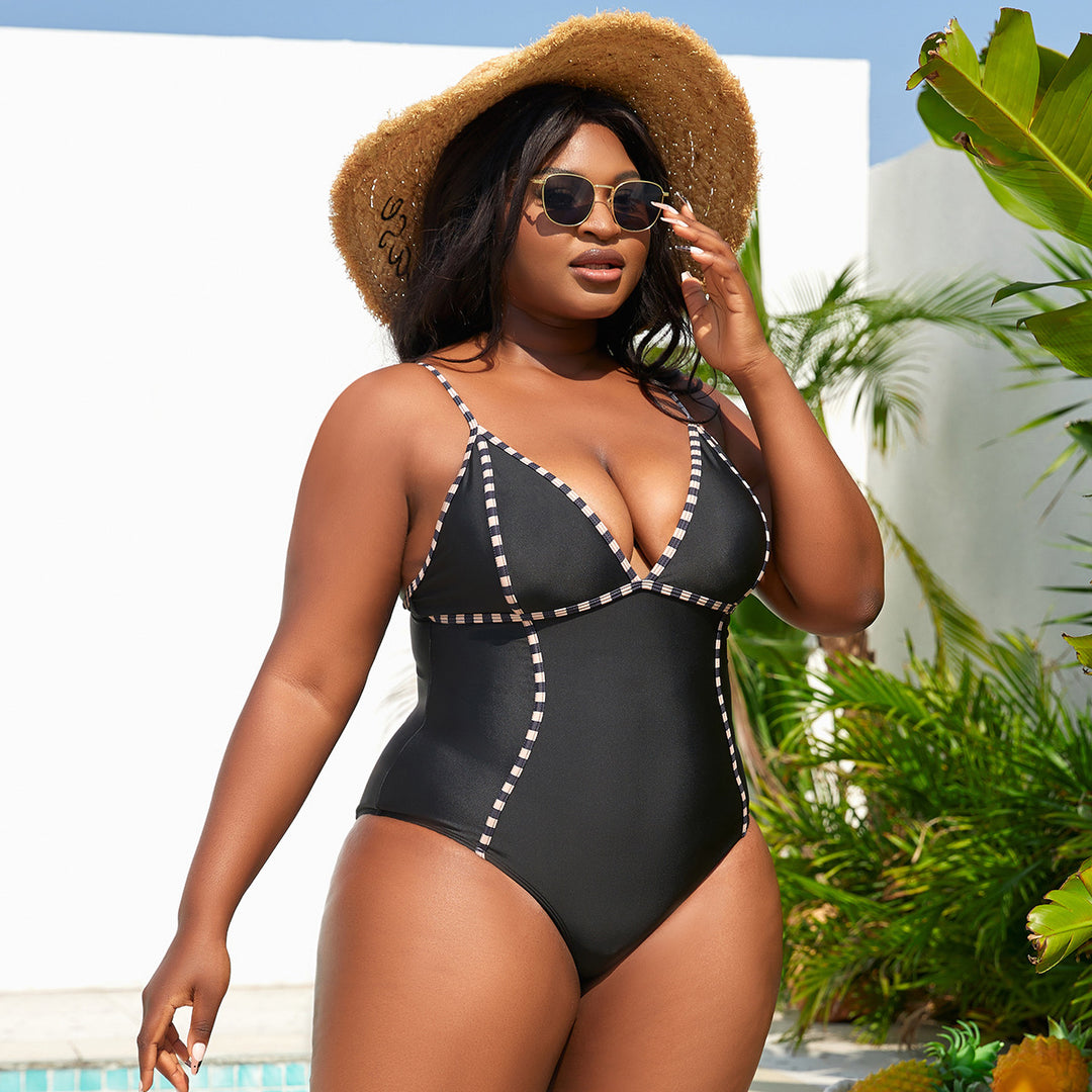 Damen Eleganter Einteiler Badeanzug mit raffinierten Kontrastdetails Drune