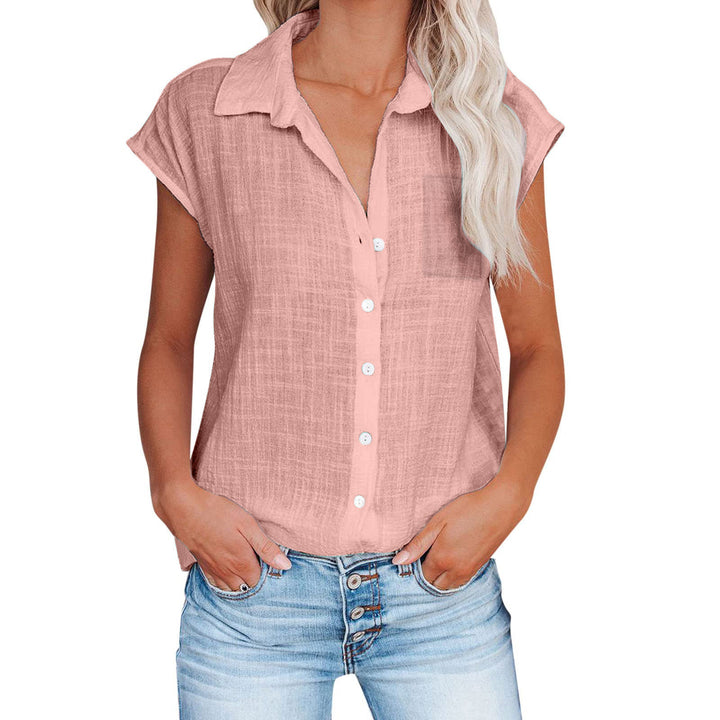 Damen Kurzarm Hemdbluse aus leichtem Leinenmix mit durchgehender Knopfleiste Drune